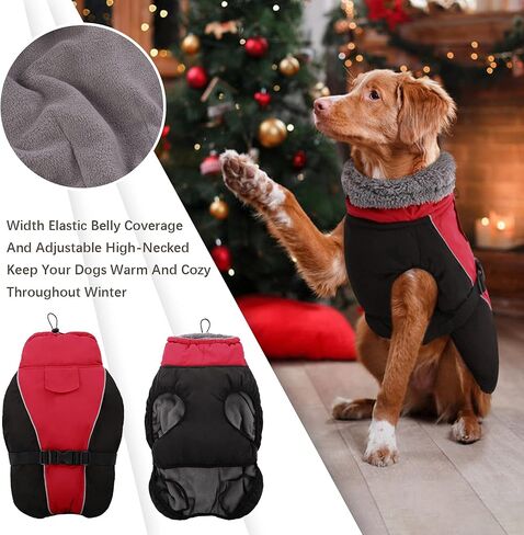 IDOMIK Dog Winter Coat - Reflective Waterproof Jacket for Cold Weather, Warm Fleece Snow Jacket with High Collar, Adjustable Buckle, Small to Large Sizes in Kuwait