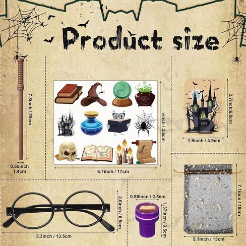 Pasimy 72 Pcs Wizard Party Favors Birthday Decorations with Mini Notebook Black Glasses Pencil Stamp Sticker Gift Bag for Kids Wizard Magical Goody Bag Stuffer Classroom Prize Supplies (Wand) in Kuwait