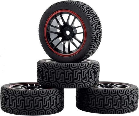 4PCS RC Rally Car Plastic Wheel Rims Tires and Rubber Tyres 68mm for 1/10 RC On-Road Flat Run Racing Car for Tamiya HSP HPI WR8 TT02 WLtoys Kyosho (Vintage-Black) in Kuwait