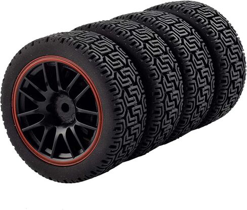 4PCS RC Rally Car Plastic Wheel Rims Tires and Rubber Tyres 68mm for 1/10 RC On-Road Flat Run Racing Car for Tamiya HSP HPI WR8 TT02 WLtoys Kyosho (Vintage-Black) in Kuwait