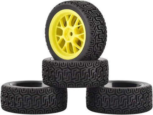 4PCS RC Rally Car Plastic Wheel Rims Tires and Rubber Tyres 68mm for 1/10 RC On-Road Flat Run Racing Car for Tamiya HSP HPI WR8 TT02 WLtoys Kyosho (Vintage-Black) in Saudi Arabia
