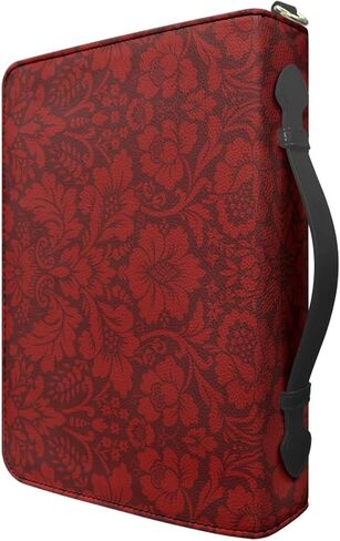 Small PU Leather Bible Case for Women, Comes with 2 Leather Bookmarks, Red Bible Cover with Handle, Vintage Flower Pattern Print PU Leather Bible Book Bag, Built-in Pocket Pen Slots in Kuwait