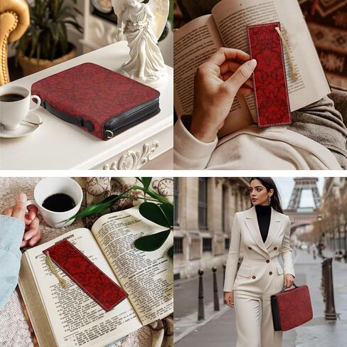 Small PU Leather Bible Case for Women, Comes with 2 Leather Bookmarks, Red Bible Cover with Handle, Vintage Flower Pattern Print PU Leather Bible Book Bag, Built-in Pocket Pen Slots in Kuwait