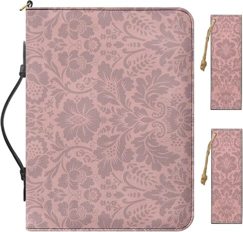 Small PU Leather Bible Case for Women, Comes with 2 Leather Bookmarks, Red Bible Cover with Handle, Vintage Flower Pattern Print PU Leather Bible Book Bag, Built-in Pocket Pen Slots in Kuwait