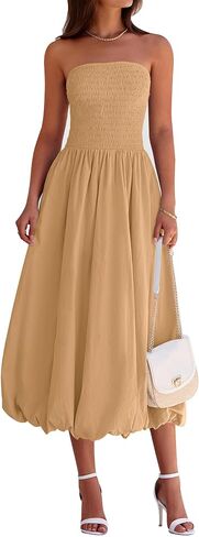 PRETTYGARDEN Women's 2025 Summer Strapless Tube Midi Dress Smocked A Line Bubble Long Flowy Casual Elegant Party Dresses in Saudi Arabia