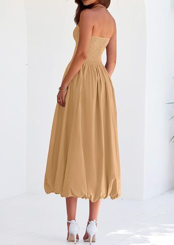 PRETTYGARDEN Women's 2025 Summer Strapless Tube Midi Dress Smocked A Line Bubble Long Flowy Casual Elegant Party Dresses in Saudi Arabia