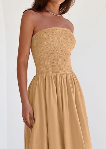 PRETTYGARDEN Women's 2025 Summer Strapless Tube Midi Dress Smocked A Line Bubble Long Flowy Casual Elegant Party Dresses in Saudi Arabia