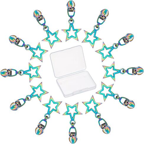 GORGECRAFT 1 Box 12PCS Rainbow Zipper Pulls #3 Star Sliders Auto Lock Zipper Pull Colorful Metal Replacement Repair Kit Bulk Teeth Zipper Head for DIY Sewing Tailor Craft Bags Clothing in Saudi Arabia