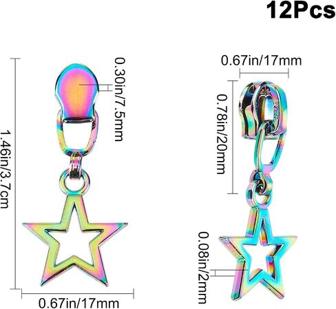 GORGECRAFT 1 Box 12PCS Rainbow Zipper Pulls #3 Star Sliders Auto Lock Zipper Pull Colorful Metal Replacement Repair Kit Bulk Teeth Zipper Head for DIY Sewing Tailor Craft Bags Clothing in Saudi Arabia