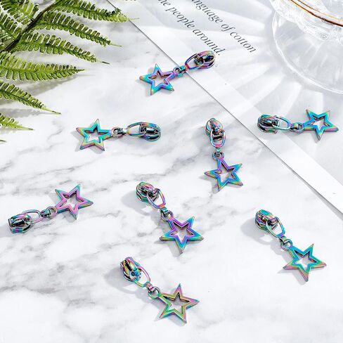 GORGECRAFT 1 Box 12PCS Rainbow Zipper Pulls #3 Star Sliders Auto Lock Zipper Pull Colorful Metal Replacement Repair Kit Bulk Teeth Zipper Head for DIY Sewing Tailor Craft Bags Clothing in Saudi Arabia