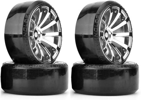 RC Plastic Wheel and Tire Set,WONFAST RC Drift Car 63mm Hard Tyres 12mm Hub Wheel for 1/10 On-Road Drifting Car Parts for HSP Tamiya HPI Kyosho TT02 (Silver) in Saudi Arabia