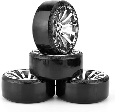 RC Plastic Wheel and Tire Set,WONFAST RC Drift Car 63mm Hard Tyres 12mm Hub Wheel for 1/10 On-Road Drifting Car Parts for HSP Tamiya HPI Kyosho TT02 (Silver) in Saudi Arabia