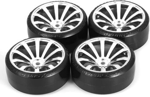 RC Plastic Wheel and Tire Set,WONFAST RC Drift Car 63mm Hard Tyres 12mm Hub Wheel for 1/10 On-Road Drifting Car Parts for HSP Tamiya HPI Kyosho TT02 (Silver) in Saudi Arabia