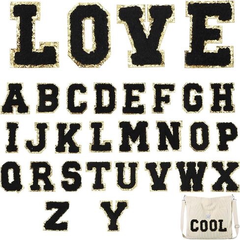 Self-Adhesive Chenille Letters Patches, 26PCS Black Letter Stickers on Patches, Letters Chenille Sticker for Clothing Jackets Backpacks Hats Repair Alphabet Embroidered Applique in Saudi Arabia