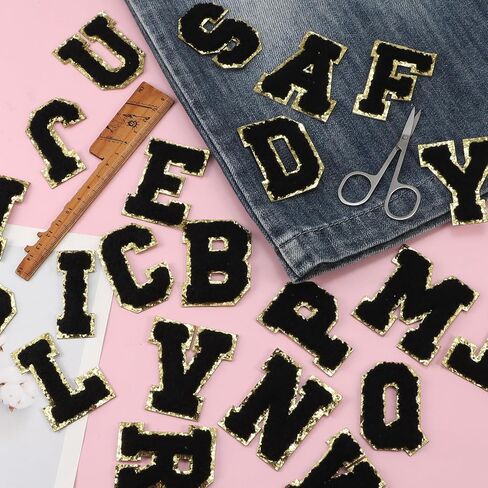 Self-Adhesive Chenille Letters Patches, 26PCS Black Letter Stickers on Patches, Letters Chenille Sticker for Clothing Jackets Backpacks Hats Repair Alphabet Embroidered Applique in Saudi Arabia