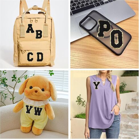 Self-Adhesive Chenille Letters Patches, 26PCS Black Letter Stickers on Patches, Letters Chenille Sticker for Clothing Jackets Backpacks Hats Repair Alphabet Embroidered Applique in Saudi Arabia