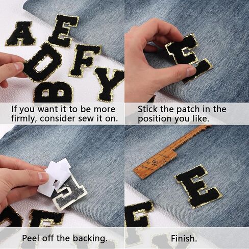 Self-Adhesive Chenille Letters Patches, 26PCS Black Letter Stickers on Patches, Letters Chenille Sticker for Clothing Jackets Backpacks Hats Repair Alphabet Embroidered Applique in Saudi Arabia