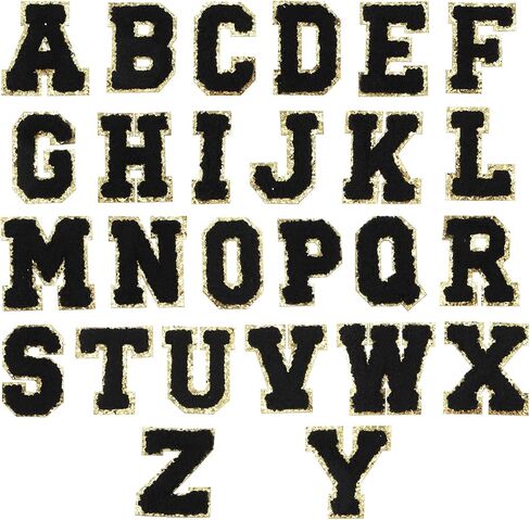 Self-Adhesive Chenille Letters Patches, 26PCS Black Letter Stickers on Patches, Letters Chenille Sticker for Clothing Jackets Backpacks Hats Repair Alphabet Embroidered Applique in Saudi Arabia