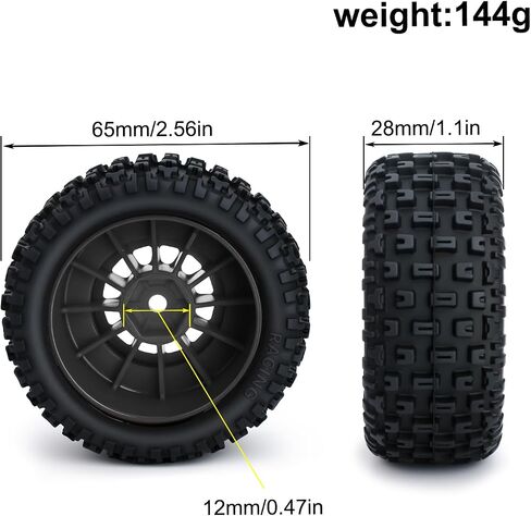 4Pcs RC Tires and Wheel for 1/14 Mojave Grom,RC Front/Rear Wheel Tires (Black) in Saudi Arabia