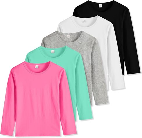 5-Pack Girls' Long Sleeve Shirts Kids Basic Long Sleeve Tees Toddlers' Crew Neck Soft Fall Tops in Kuwait