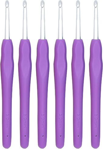 6Pcs 5mm Aluminum Soft Grip Rubber Ergonomic Handle Crochet Hook Knitting Needles US Size H (Size 8) for DIY Yarn Craft,Nice Gift for Women Adults Kids Children Beginners (Purple) in Saudi Arabia
