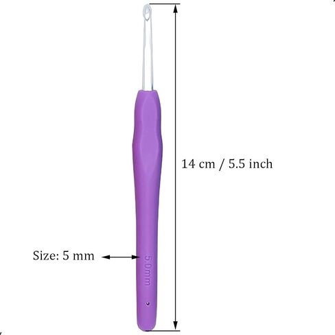 6Pcs 5mm Aluminum Soft Grip Rubber Ergonomic Handle Crochet Hook Knitting Needles US Size H (Size 8) for DIY Yarn Craft,Nice Gift for Women Adults Kids Children Beginners (Purple) in Saudi Arabia