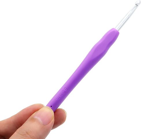 6Pcs 5mm Aluminum Soft Grip Rubber Ergonomic Handle Crochet Hook Knitting Needles US Size H (Size 8) for DIY Yarn Craft,Nice Gift for Women Adults Kids Children Beginners (Purple) in Saudi Arabia