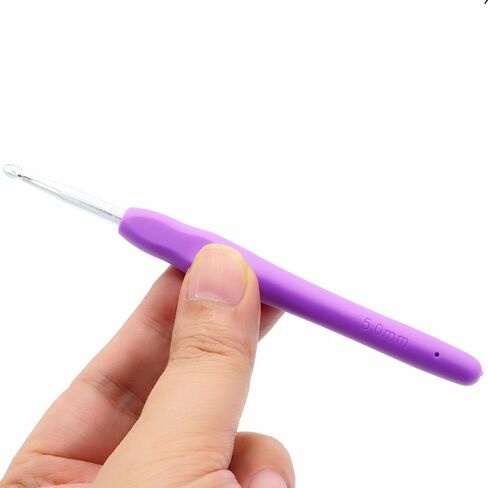 6Pcs 5mm Aluminum Soft Grip Rubber Ergonomic Handle Crochet Hook Knitting Needles US Size H (Size 8) for DIY Yarn Craft,Nice Gift for Women Adults Kids Children Beginners (Purple) in Saudi Arabia