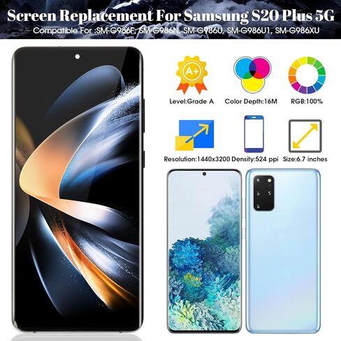 OLED for Samsung Galaxy S20 Plus 5G LCD Display Screen Replacement for Samsung G986 Digitizer Repair Kits for Samsung S20+/S20+ 5G Touch Screen Assembly Parts with Frame G985 Blue (with Fingerprint) in Saudi Arabia