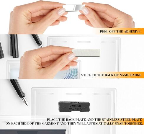 Performore 10 Packs of Name Tag Magnets 1.75" X 0.5" with 3M Adhesives and Stainless Back Plates, Magnetic Badge for Name Tags ID Holders Business Cards Conference Meetings Events in Kuwait