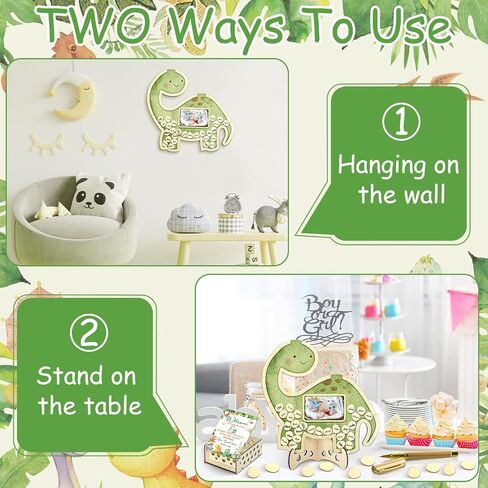Wenqik 63 Pcs Baby Shower Guest Book Alternatives Set Baby Shower Decorations with Photo Frame Sonogram Frame Keepsake 60 Wood Slices Guest Book for Birthday(Dinosaur) in Kuwait