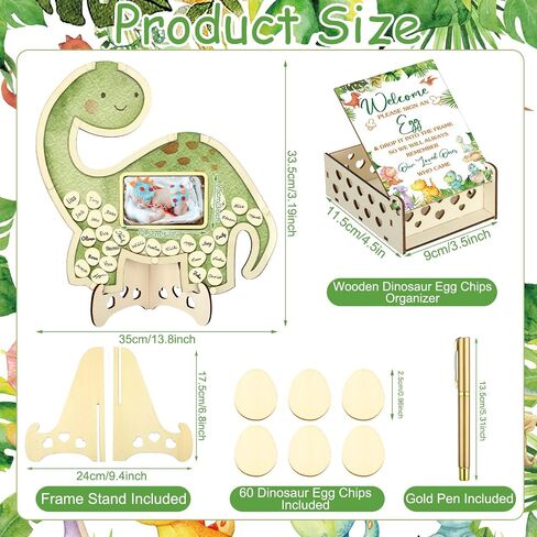 Wenqik 63 Pcs Baby Shower Guest Book Alternatives Set Baby Shower Decorations with Photo Frame Sonogram Frame Keepsake 60 Wood Slices Guest Book for Birthday(Dinosaur) in Kuwait