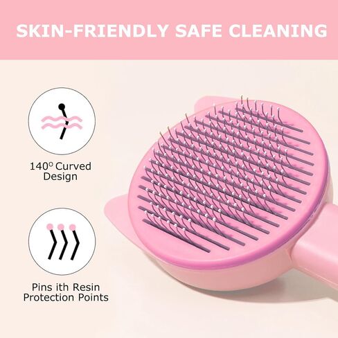 Pet Grooming Brush Kit for Cat and Dog, Hair Massage Cleaner with Release Button, 2 Flea Combs for Shedding Removing Tangles Loose Fur Self Cleaning Accessories, Pink (3 Pieces Set) in Saudi Arabia