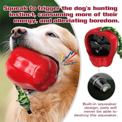 Dog Squeak Chew Toys Tough Apple Ball for Medium/Large/Extra Aggressive Chewers Dogs Breed Interactive Enduring Indestructible Squeaky Toy Training Fetch Indoor/Water/Pool/Beach/Outdoor Supplies Red in Kuwait