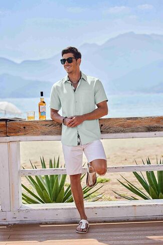 COOFANDY Men's Button Down Shirts Short Sleeve Casual Shirts for Men Summer Beach Wedding Shirt with Pocket in Saudi Arabia