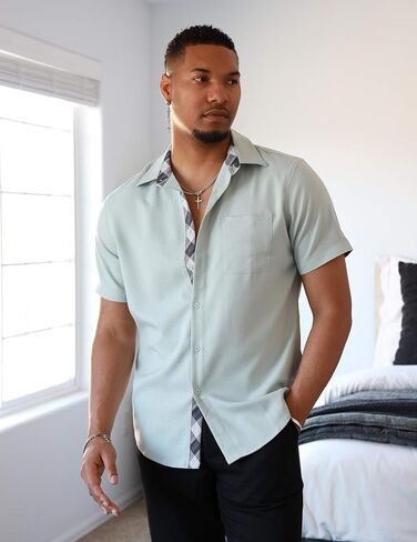 COOFANDY Men's Button Down Shirts Short Sleeve Casual Shirts for Men Summer Beach Wedding Shirt with Pocket in Saudi Arabia