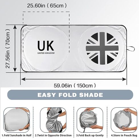 Windshield Sunshade Foldable Anti-UV UV Sun Protector Shade Heat Insulation Reflector for Mini Cooper R50 R52 R55 R56 R60 F54 F55 F56 F60 Countryman Clubman (Union Jack) in Kuwait