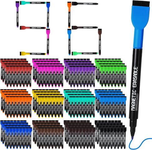 Kosiz 96 Pcs Magnetic Dry Erase Markers Fine Tip Magnetic Whiteboard Markers with Eraser Cap Colorful Dry Erase Markers Low Odor for Office School(12 Colors) in Kuwait
