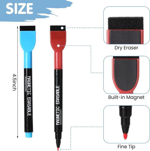 Kosiz 96 Pcs Magnetic Dry Erase Markers Fine Tip Magnetic Whiteboard Markers with Eraser Cap Colorful Dry Erase Markers Low Odor for Office School(12 Colors) in Kuwait