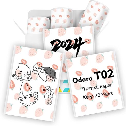 أوراق Odaro الحرارية ، T02 Mini Printer Paper ، ورق طابعة حرارية أسود على ورق أبيض لزج 50 مم × 3.5 م ، 3 لفات أبيض in Kuwait