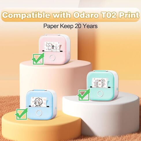 أوراق Odaro الحرارية ، T02 Mini Printer Paper ، ورق طابعة حرارية أسود على ورق أبيض لزج 50 مم × 3.5 م ، 3 لفات أبيض in Kuwait