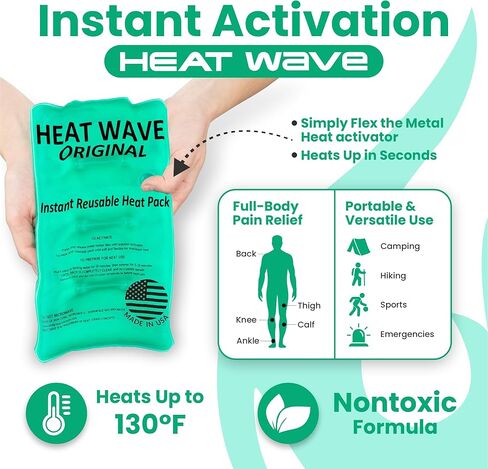 MADE in USA: HEAT WAVE Instant Reusable Heat Packs – Large (8x12"), Reusable Heat Pack for Muscle Aches, Back Pain, Pain Relief, Click Heat - Premium Medical Grade in Saudi Arabia