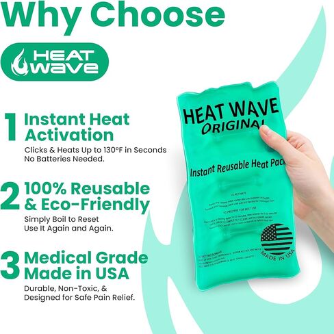 MADE in USA: HEAT WAVE Instant Reusable Heat Packs – Large (8x12"), Reusable Heat Pack for Muscle Aches, Back Pain, Pain Relief, Click Heat - Premium Medical Grade in Saudi Arabia