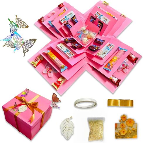 TTLYYXQMY Explosion, DIY Explosion Gift Box with Five-Story, Main Part Assembled Surprise SnackFive-Story Box for Birthday Gift, Anniversary, Valentine's Day, Wedding in Saudi Arabia