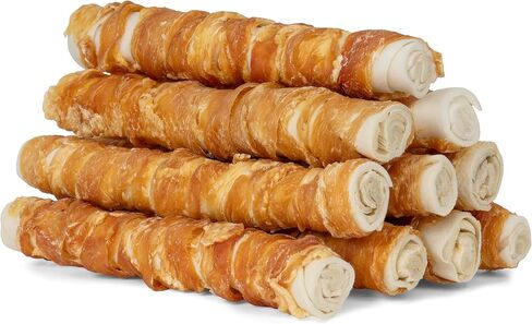 MON2SUN Dog Treats, 9 Inch Chicken Wrapped Rawhide Rolls Dog Snacks, Teeth Cleaning and Long Lasting Dog Chews for Medium and Large Dogs, 23.28oz (6 Count-Pack of 1) in Kuwait