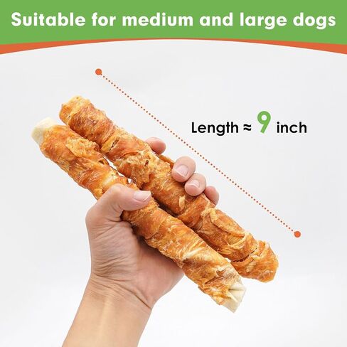 MON2SUN Dog Treats, 9 Inch Chicken Wrapped Rawhide Rolls Dog Snacks, Teeth Cleaning and Long Lasting Dog Chews for Medium and Large Dogs, 23.28oz (6 Count-Pack of 1) in Kuwait