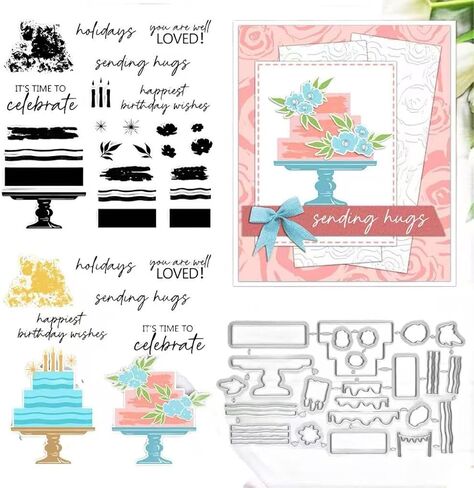 2025BirthdayDay Stamps and Die Cuts for Card Making,Clear Stamps Metal Cutting Dies for Various Festivals Greeting Card Albums Decor Embossing Paper,Cutting Dies and Stamp Set (Cake Celebrations Set) in Kuwait