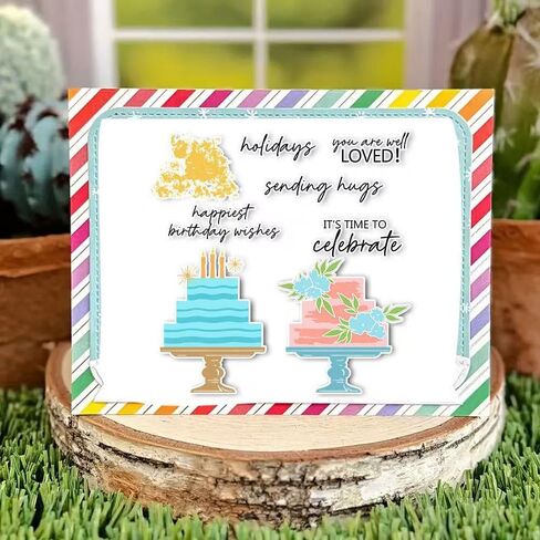2025BirthdayDay Stamps and Die Cuts for Card Making,Clear Stamps Metal Cutting Dies for Various Festivals Greeting Card Albums Decor Embossing Paper,Cutting Dies and Stamp Set (Cake Celebrations Set) in Kuwait