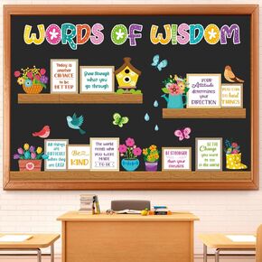 Supervitae 48 Pcs Spring Bulletin Board Decor Bookshelf Potted Plant Bulletin Board Set Colorful Motivational Cutouts Positive Saying Accents Signs for Back to School Supplies Wall Chalkboard Decor in Kuwait