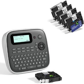 Label Maker Machine with 5PK Tapes Bundle, Portable Kids Label Printer, QWERTY Keyboard Labeler Machine, D210S Labeler Powered by Type-C for Labeling Bottle, Jar, Office Organization